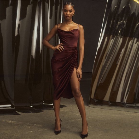 House of CB Reva Raisin Satin Balcony Corset Dress - Picture 15 of 16